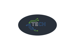Tech logo design with circuit board elements in green and bl Product Image 1