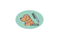 Dog grooming logo design with comb and pet care illustration Product Image 1