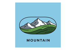 Mountain landscape logo design with green hills and snow cap Product Image 1