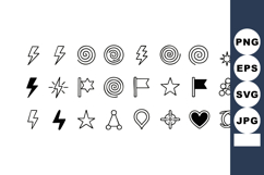 Set of black and white lightning, spiral, star, flag, and he Product Image 1