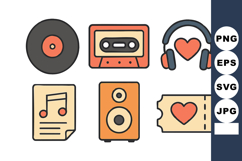 Retro music icons vinyl caste headphones speaker love ticket Product Image 1