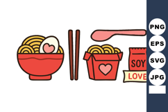 Asian noodle bowl with egg chopsticks soy sauce and takeout Product Image 1