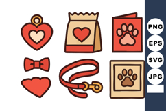 Pet love icons with heart shapes and paw prints design in re Product Image 1