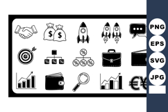 Business icons set with wallet, briefcase, rocket, handshake Product Image 1