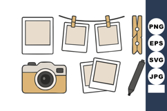 Vintage camera with blank photo frames and pen for creative Product Image 1