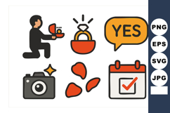 Engagement proposal vector icons with ring box camera petals Product Image 1
