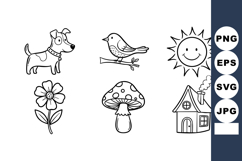 Cute hand-drawn dog bird sun flower mushroom and house vecto Product Image 1