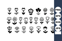 Set of simple black and white flower icons vector design wit Product Image 1