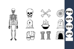 Ancient skeleton skull tombstone cauldron amphora columns fi Product Image 1