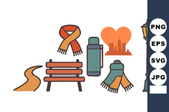 Autumn park elements with scarf bench streetlamp thermos and Product Image 1