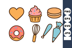 Colorful baking icons including heart shape donut, cupcake, Product Image 1