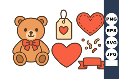 Cute teddy bear with red bow and heart decorations for roman Product Image 1