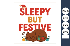 Sleepy cat with festive holiday lights and Santa hat cheerfu Product Image 1