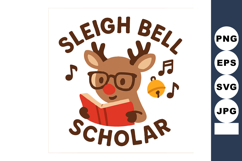Reindeer reading book wearing glasses with sleigh bell and m Product Image 1