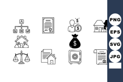 Estate planning icons set with house, legal documents, money Product Image 1