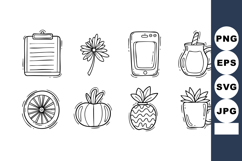 Hand drawn vector icons of clipboard flower smartphone jar s Product Image 1