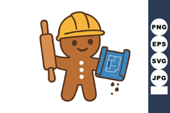 Gingerbread construction worker holding blueprint and rollin Product Image 1