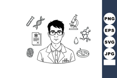 Male scientist with laboratory equipment and molecular struc Product Image 1