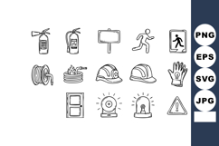 Safety equipment and emergency signs vector set with helmets Product Image 1
