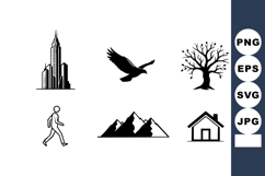 Urban skyscraper eagle tree hiker mountain home icons set ve Product Image 1