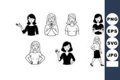 Diverse women various poses black and white line art simple Product Image 1