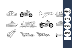 Transport icons set with car motorcycle airplane ship train Product Image 1