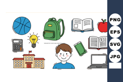 School education icons with boy backpack books apple calcula Product Image 1