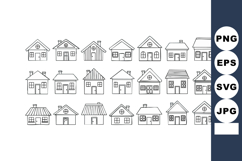 Set of simple black line houses icons with various roof and Product Image 1