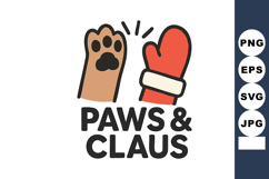 Paw and Claus holiday themed paw print and red mitten vector Product Image 1