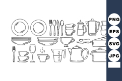 Kitchen utensils and tableware vector set with plates cups p Product Image 1