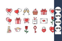 Valentine love icons collection with hearts gifts roses cupc Product Image 1