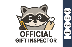 Raccoon holding knife and tag official gift inspector cute a Product Image 1