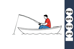 Man fishing in small boat on calm water wearing red shirt an Product Image 1