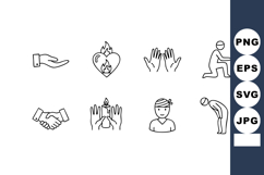 Set of hand gesture icons including giving, fiery heart, pra Product Image 1