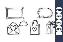Hand drawn love icons set with envelope, cloud, shopping bag Product Image 1