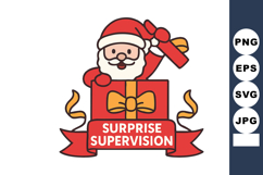 Santa Claus holding gift box with surprise supervision ribbo Product Image 1