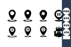 Location map pins icons set with various symbols for navigat Product Image 1