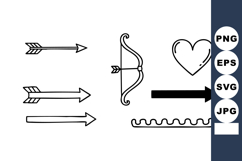 Set of minimalistic black and white arrows with heart and bo Product Image 1