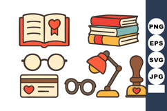 Collection of educational and reading icons with books glass Product Image 1