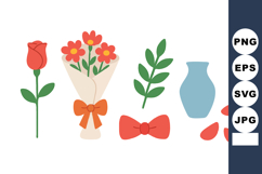 Red rose flower bouquet with leaves petals and decorative bo Product Image 1