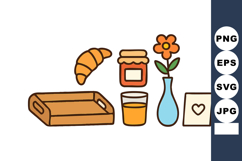 Breakfast items including croissant honey jar juice flower v Product Image 1