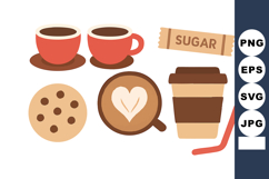 Coffee cups with heart latte art cookie sugar packet and tak Product Image 1