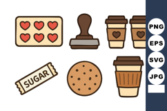 Coffee cups with heart stamps cookie sugar packet and rubber Product Image 1