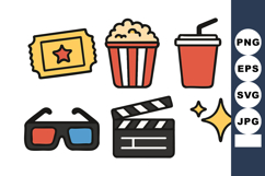 Movie and Cinema Icons Vector Including Popcorn Drink 3D Gl Product Image 1