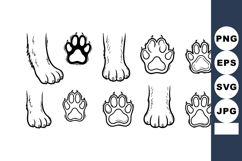 Dog paws and footprints vector set with simple black and whi Product Image 1