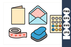 Stationery with card envelope ink pad and washi tape in pas Product Image 1