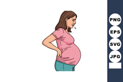 Pregnant woman experiencing back pain holding lower back in Product Image 1