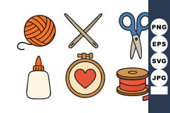 Craft tools and materials including yarn, knitting needles, Product Image 1