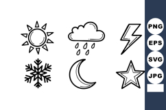 Weather symbols including sun, cloud with rain, lightning, s Product Image 1