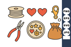 Sewing craft tools with hearts thread pliers and bag vector Product Image 1